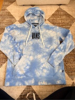 Vans Men’s Light Blue and White Tie-Dye Crewneck Hoodie